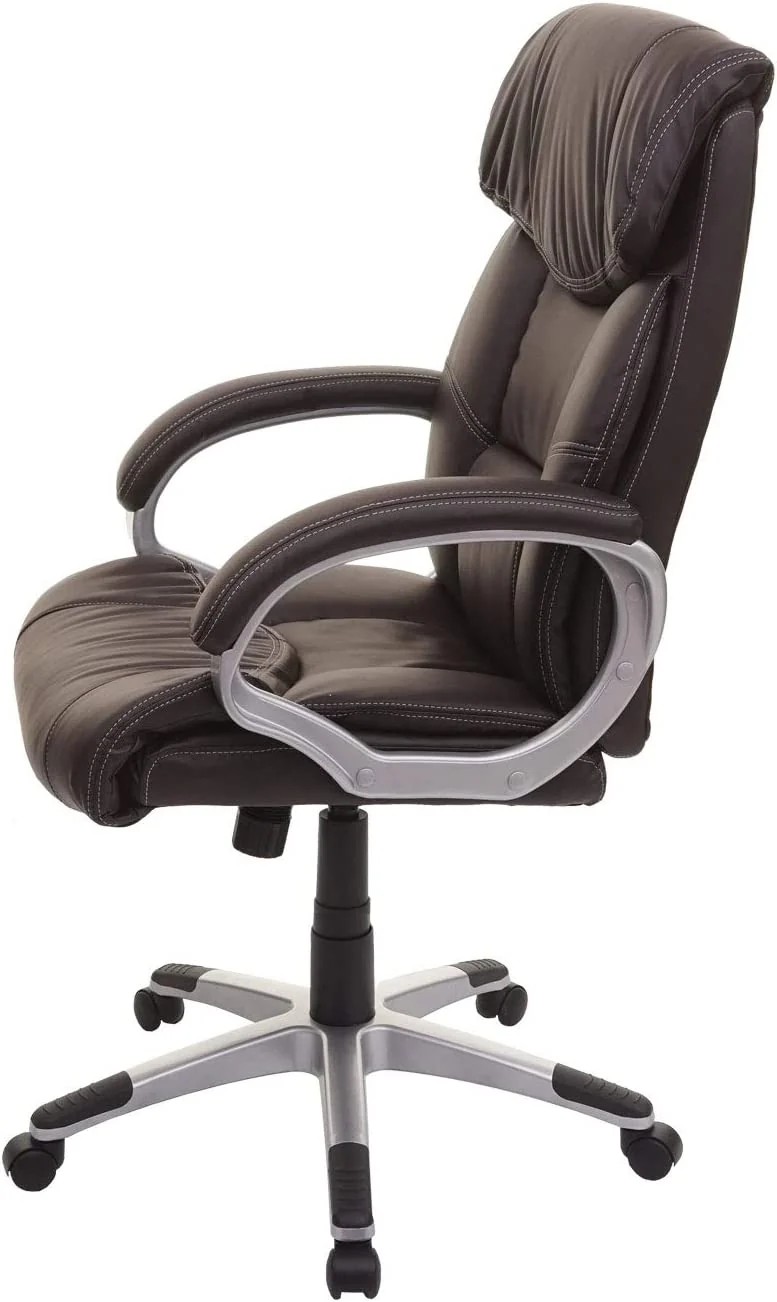 Fauteuil chaise de bureau sur roulettes pivotante hauteur réglable synthétique Café-brun 04_0001803