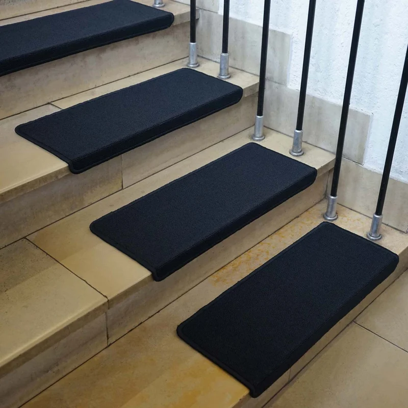 Lot de 15 tapis d'escalier protection d'escalier antidérapant 65x25cm rectangulaire noir-anthracite 04_0000019
