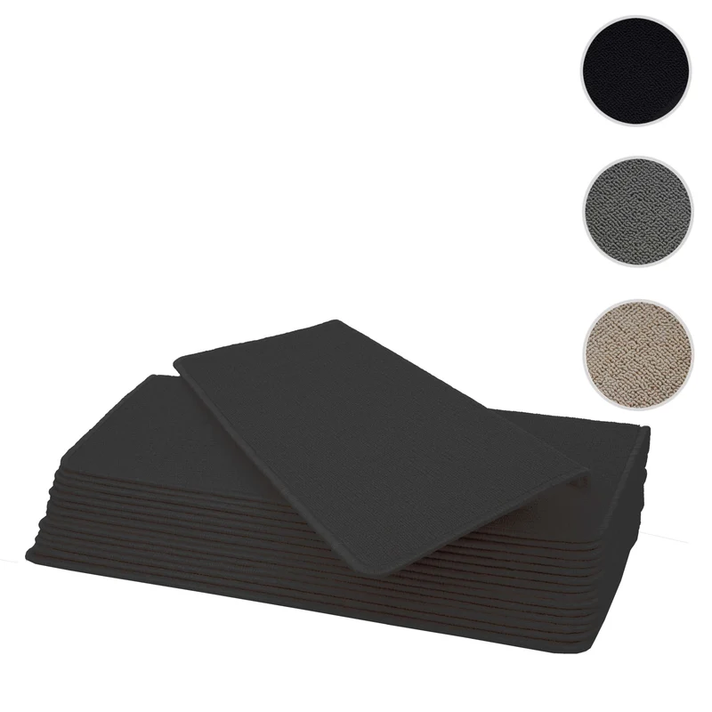 Lot de 15 tapis d'escalier protection d'escalier antidérapant 65x25cm rectangulaire noir-anthracite 04_0000019