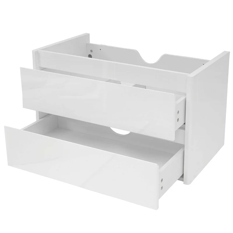 Meuble sous lavabo avec deux tiroirs haute aspect très brillant 50x80cm MDF et acier blanc 04_0001248