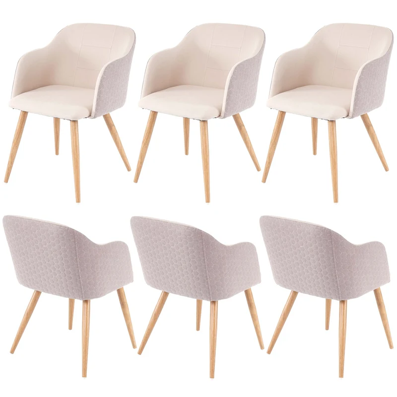 Lot de 6 chaises de salle à manger surface arrière aspect nid d'abeille avec accoudoirs en tissu crème beige 04_0000805