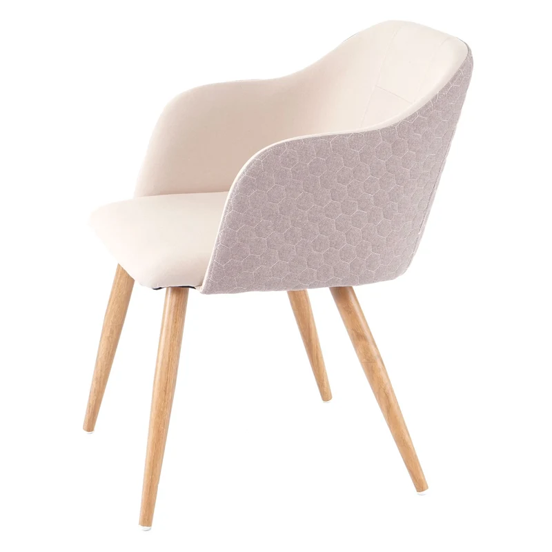 Lot de 6 chaises de salle à manger surface arrière aspect nid d'abeille avec accoudoirs en tissu crème beige 04_0000805