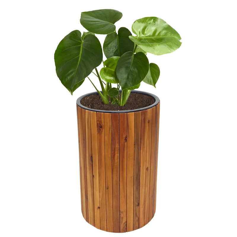 Jardinière pot de fleur bac à fleurs rond 50 x 34 cm extérieur bois d'acacia marron 04_0007220