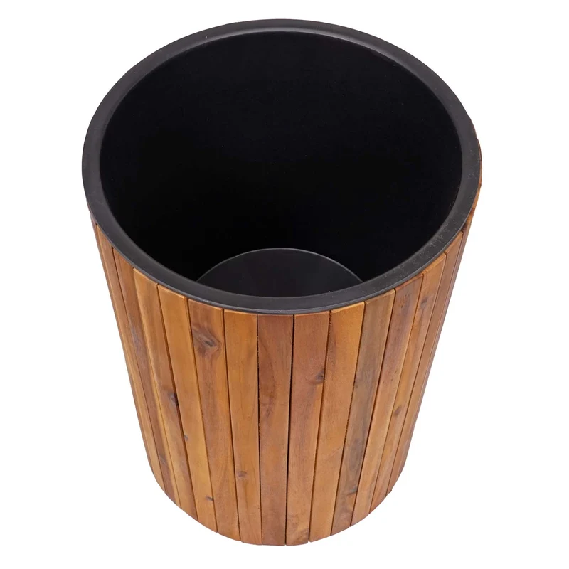 Jardinière pot de fleur bac à fleurs rond 50 x 34 cm extérieur bois d'acacia marron 04_0007220