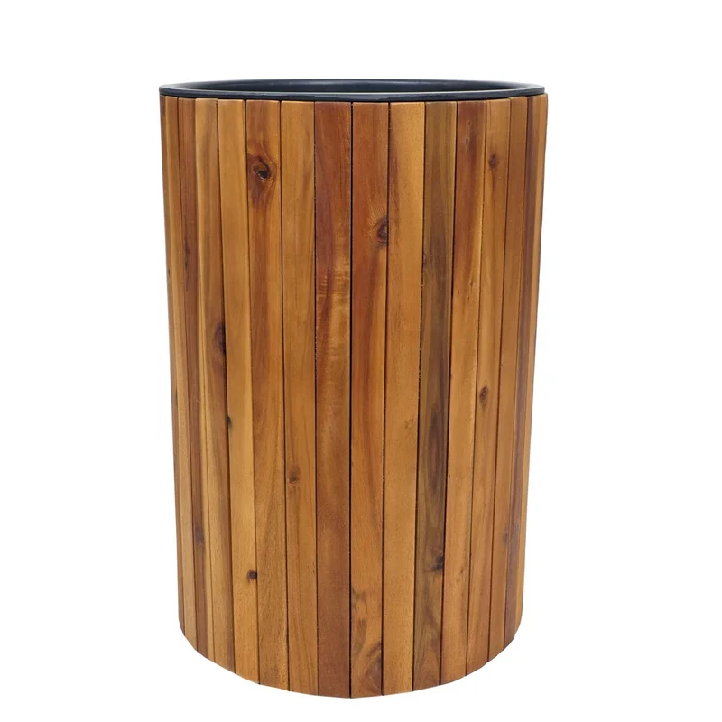 Jardinière pot de fleur bac à fleurs rond 50 x 34 cm extérieur bois d'acacia marron 04_0007220