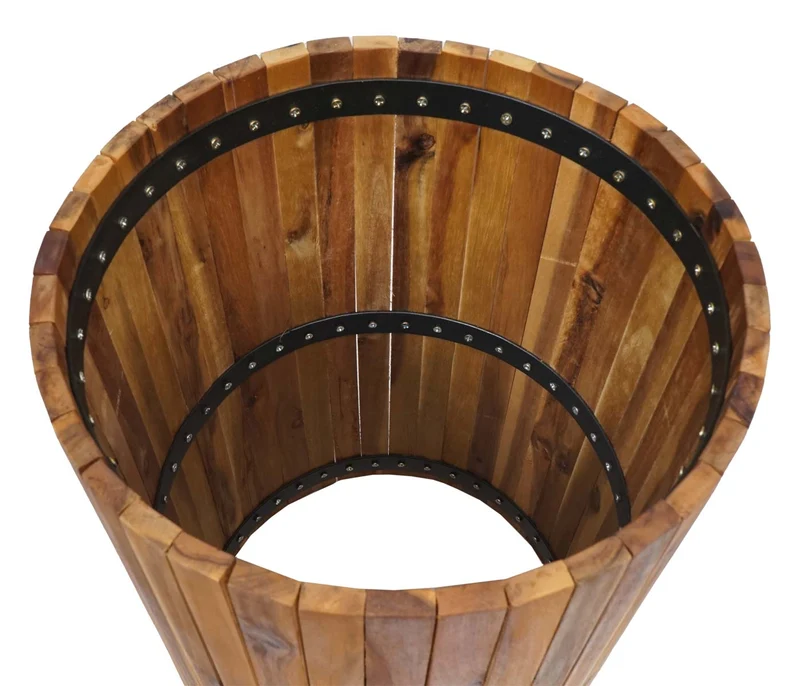 Jardinière pot de fleur bac à fleurs rond 50 x 34 cm extérieur bois d'acacia marron 04_0007220