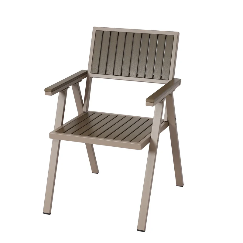 Lot de 2 chaises de jardin extérieur en aluminium aspect bois structure gris champagne 04_0007302