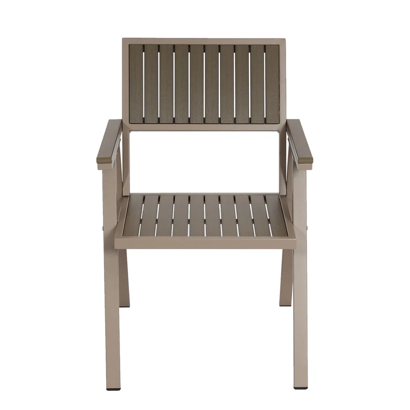 Lot de 2 chaises de jardin extérieur en aluminium aspect bois structure gris champagne 04_0007302