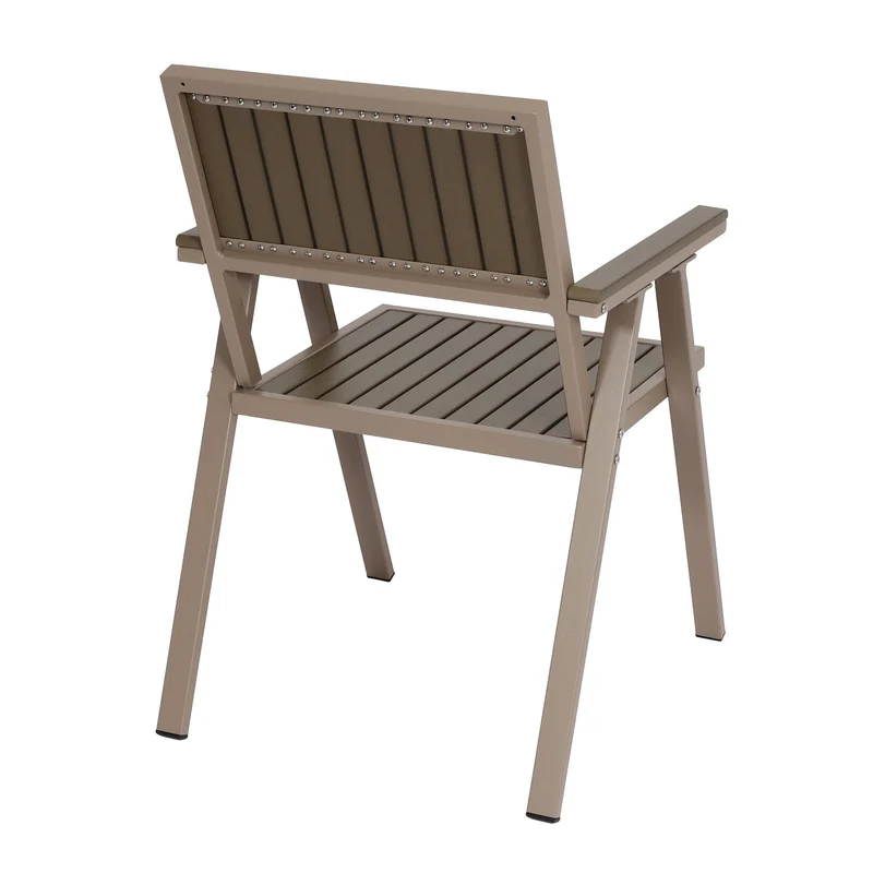 Lot de 2 chaises de jardin extérieur en aluminium aspect bois structure gris champagne 04_0007302