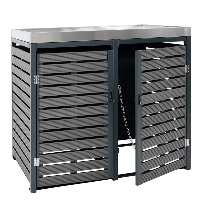 Abris poubelles verrouillable avec bac à plantes 124 x 146 x 102 cm wpc métal anthracite 04_0007013