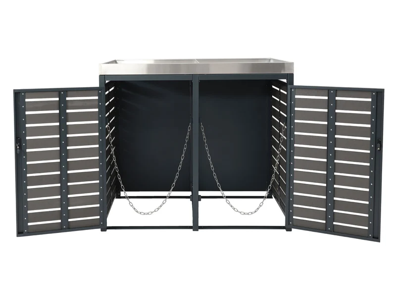 Abris poubelles verrouillable avec bac à plantes 124 x 146 x 102 cm wpc métal anthracite 04_0007013
