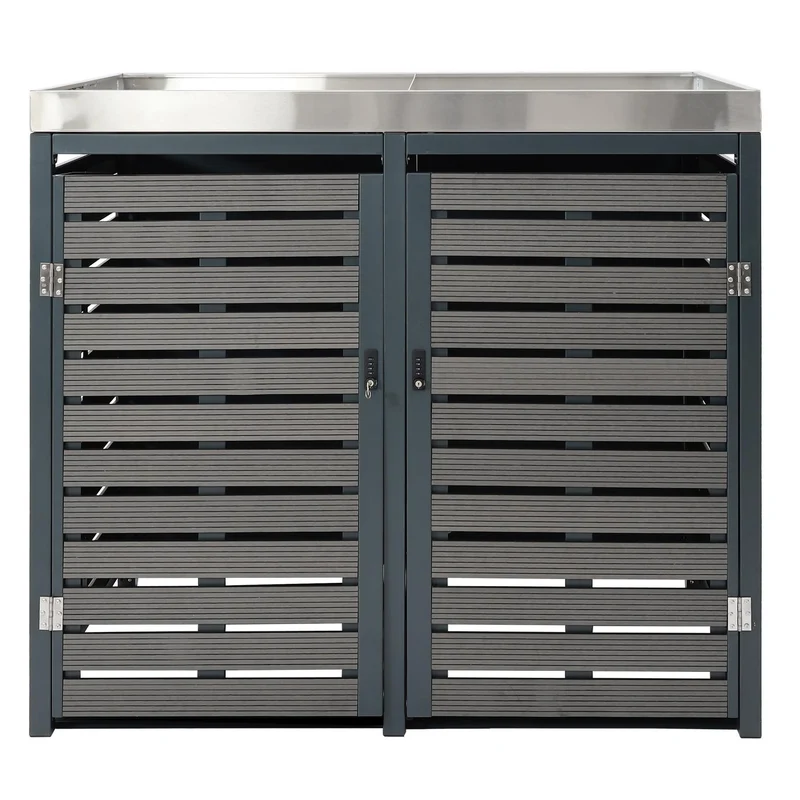 Abris poubelles verrouillable avec bac à plantes 124 x 146 x 102 cm wpc métal anthracite 04_0007013