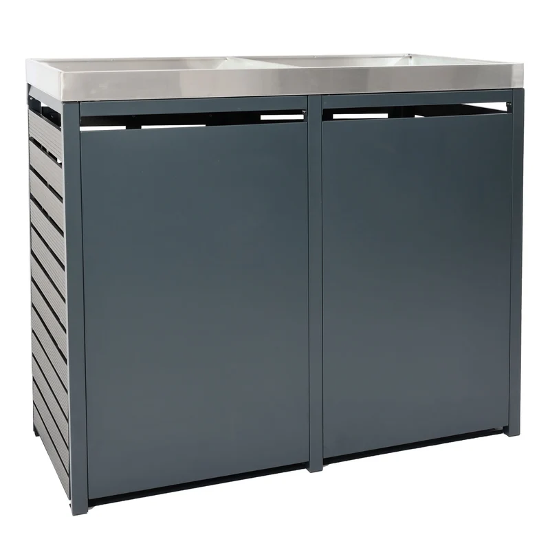 Abris poubelles verrouillable avec bac à plantes 124 x 146 x 102 cm wpc métal anthracite 04_0007013