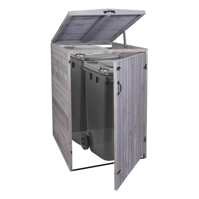 Abris poubelles convient pour deux bacs normaux ou un grand bac 126 x 80 x 98 cm bois mvg gris anthracite 04_0007001