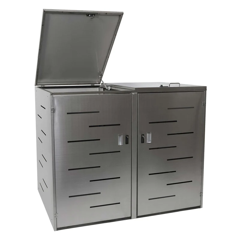 Abris poubelles verrouillable avec deux compartiments 116 x 141 x 98 cm acier inoxydable 04_0007006