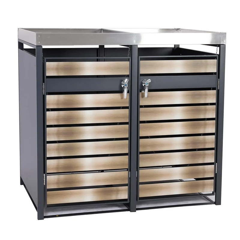 Abris poubelles deux compartiments avec bac à plantes 125 x 132 x 80 cm métal anthracite or 04_0006988