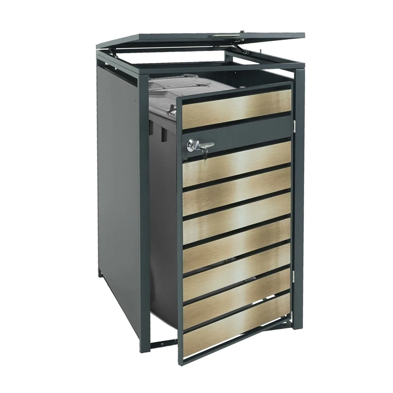 Abri poubelle un compartiment pour une ou deux poubelles en métal anthracite or 04_0006991