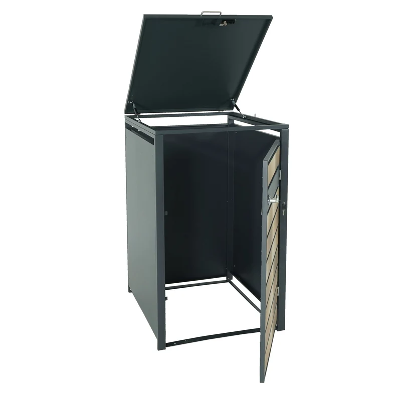 Abri poubelle un compartiment pour une ou deux poubelles en métal anthracite or 04_0006991