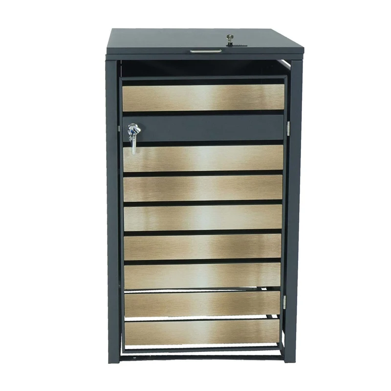 Abri poubelle un compartiment pour une ou deux poubelles en métal anthracite or 04_0006991
