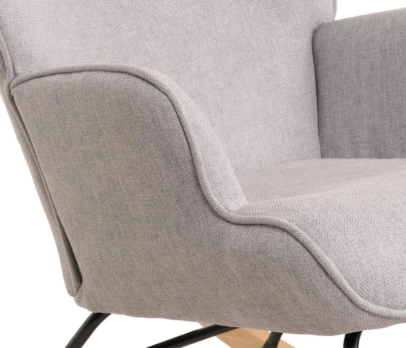 Fauteuil à bascule relaxation chaise tv rembourrage 11 cm en bois métal et tissu gris clair 04_0006911