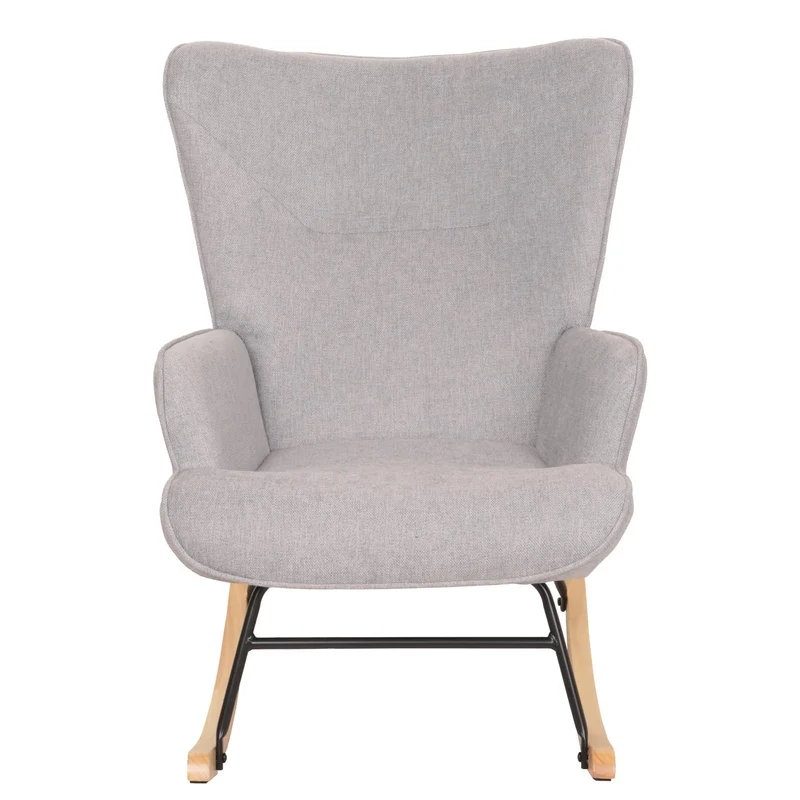 Fauteuil à bascule relaxation chaise tv rembourrage 11 cm en bois métal et tissu gris clair 04_0006911