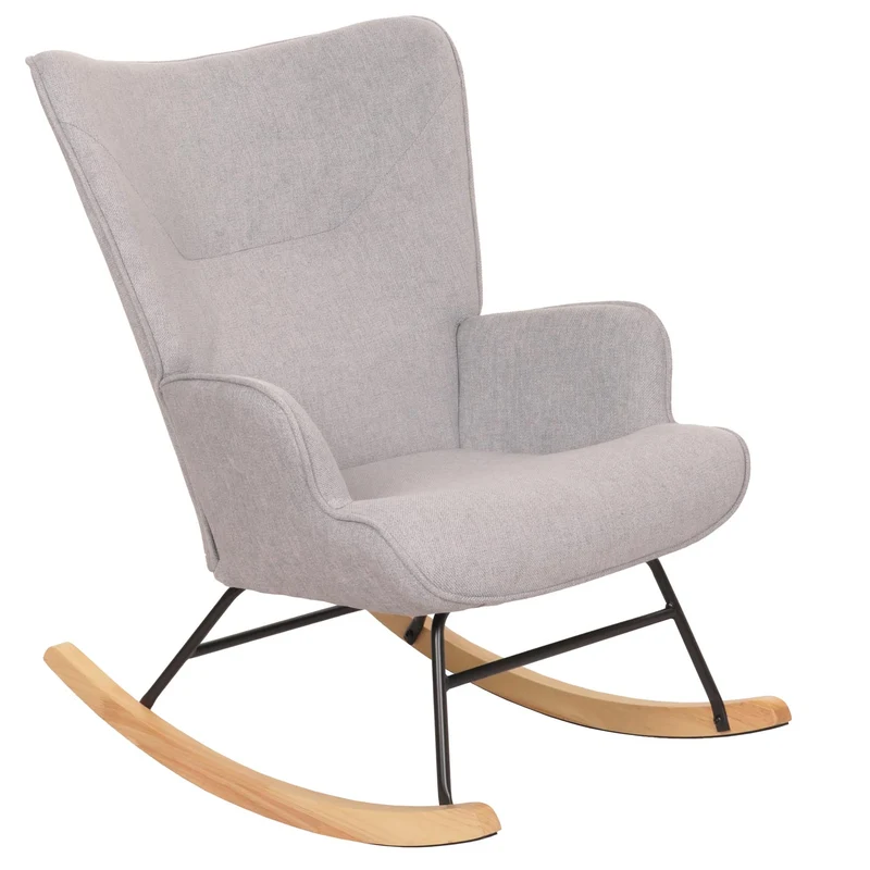 Fauteuil à bascule relaxation chaise tv rembourrage 11 cm en bois métal et tissu gris clair 04_0006911