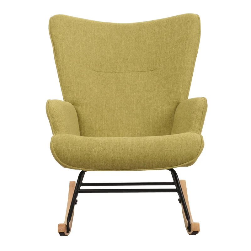 Fauteuil à bascule relaxation chaise tv rembourrage 11 cm en bois métal et tissu vert 04_0006915