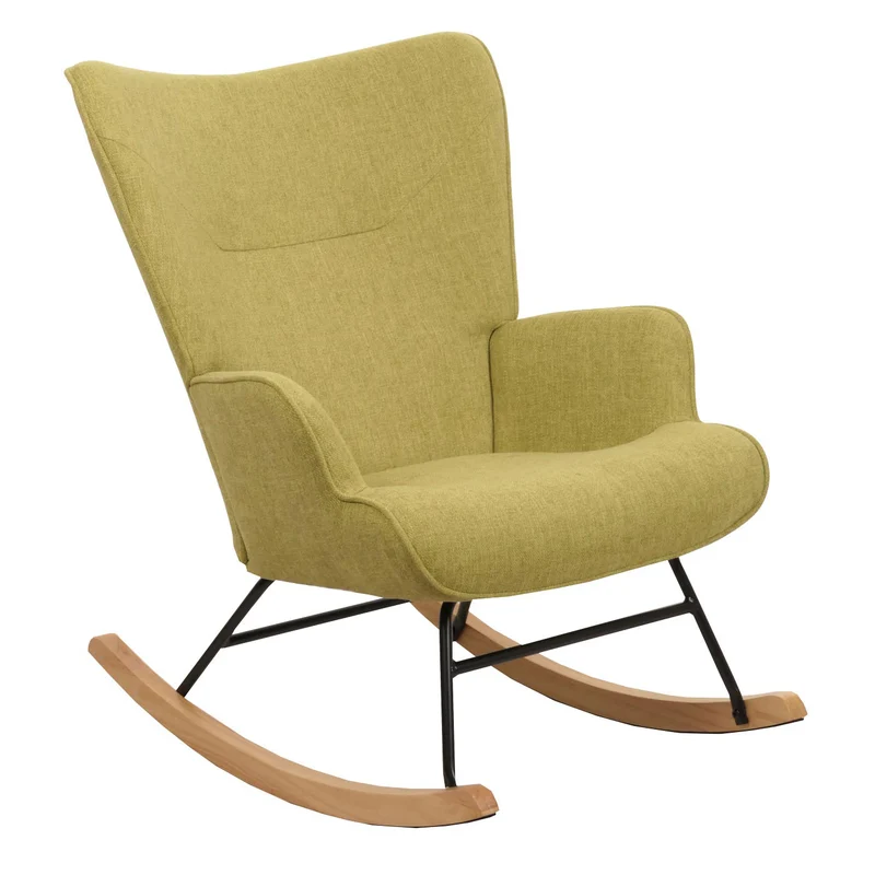 Fauteuil à bascule relaxation chaise tv rembourrage 11 cm en bois métal et tissu vert 04_0006915