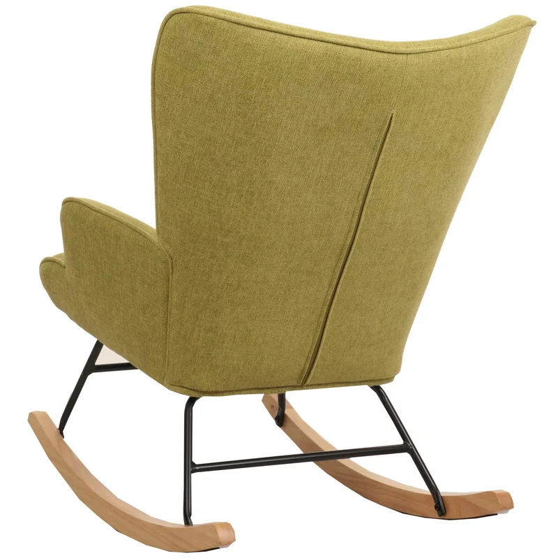 Fauteuil à bascule relaxation chaise tv rembourrage 11 cm en bois métal et tissu vert 04_0006915
