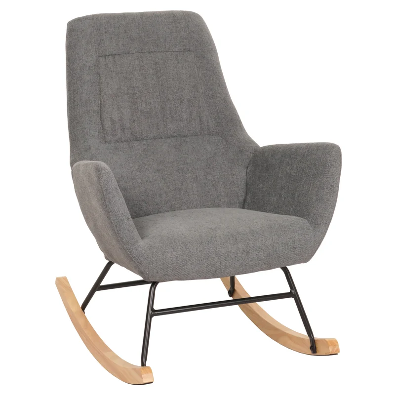 Fauteuil à bascule chaise de relaxation avec accoudoirs en bois métal et tissu gris foncé 04_0006906