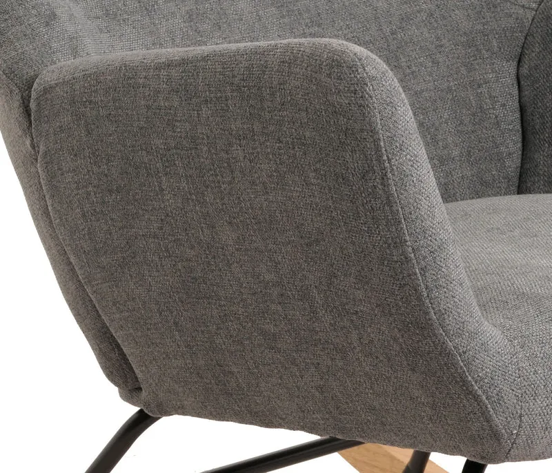 Fauteuil à bascule chaise de relaxation avec accoudoirs en bois métal et tissu gris foncé 04_0006906