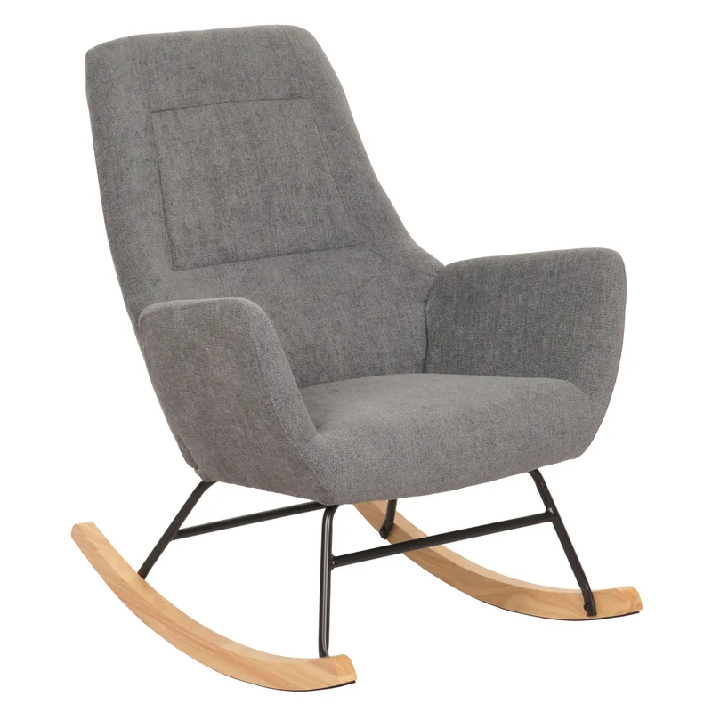 Fauteuil à bascule chaise de relaxation avec accoudoirs en bois métal et tissu gris foncé 04_0006906