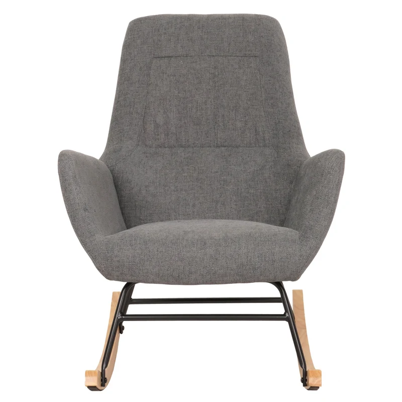 Fauteuil à bascule chaise de relaxation avec accoudoirs en bois métal et tissu gris foncé 04_0006906