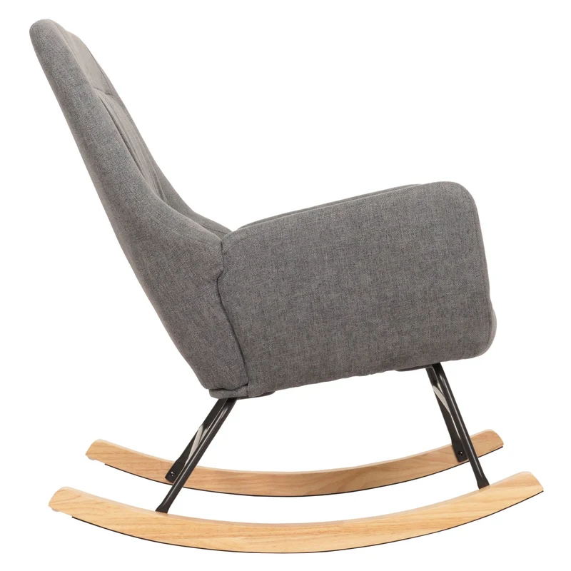 Fauteuil à bascule chaise de relaxation avec accoudoirs en bois métal et tissu gris foncé 04_0006906
