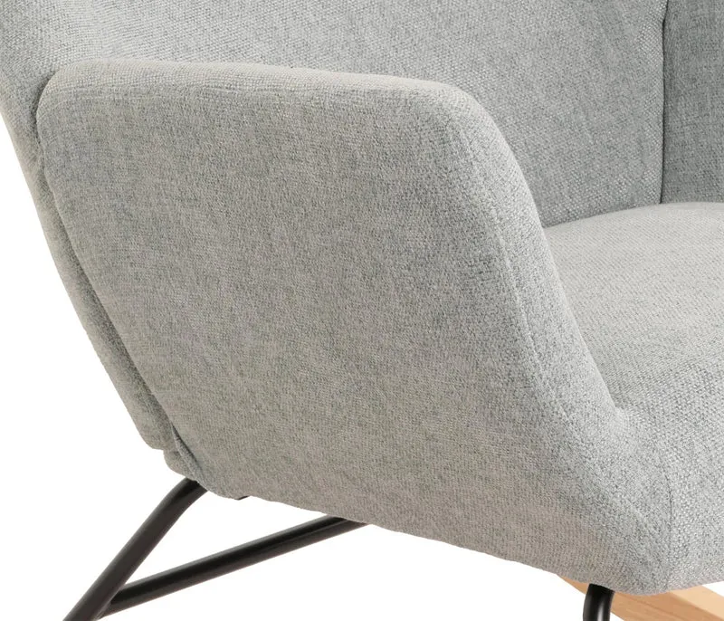 Fauteuil à bascule chaise de relaxation avec accoudoirs en bois métal et tissu gris-vert 04_0006907