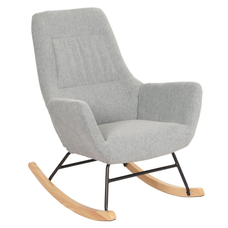 Fauteuil à bascule chaise de relaxation avec accoudoirs en bois métal et tissu gris-vert 04_0006907