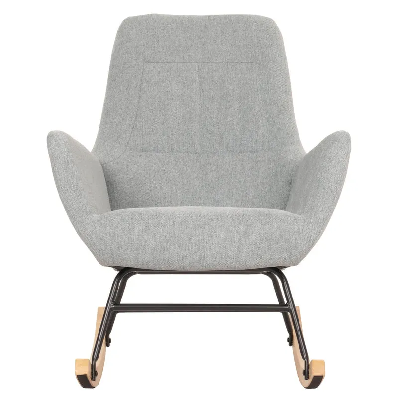 Fauteuil à bascule chaise de relaxation avec accoudoirs en bois métal et tissu gris-vert 04_0006907