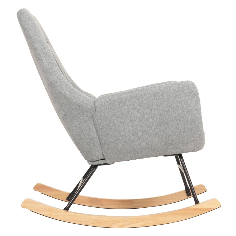 Fauteuil à bascule chaise de relaxation avec accoudoirs en bois métal et tissu gris-vert 04_0006907