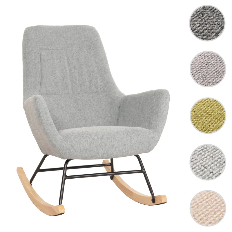 Fauteuil à bascule chaise de relaxation avec accoudoirs en bois métal et tissu gris-vert 04_0006907