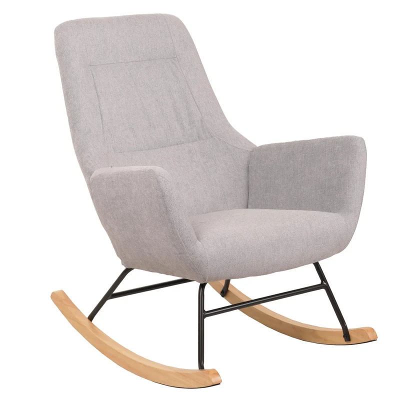 Fauteuil à bascule chaise de relaxation avec accoudoirs en bois métal et tissu gris clair 04_0006905