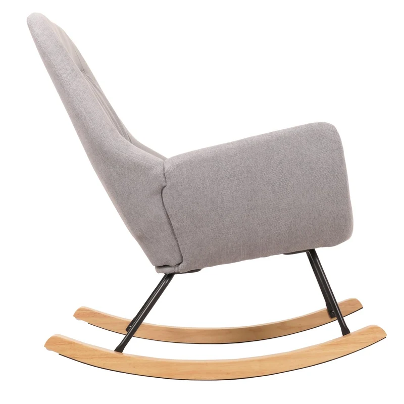 Fauteuil à bascule chaise de relaxation avec accoudoirs en bois métal et tissu gris clair 04_0006905
