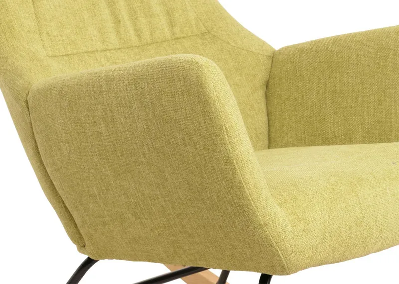 Fauteuil à bascule chaise de relaxation avec accoudoirs en bois métal et tissu vert 04_0006909