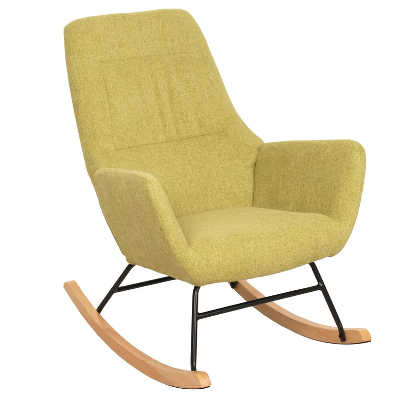 Fauteuil à bascule chaise de relaxation avec accoudoirs en bois métal et tissu vert 04_0006909