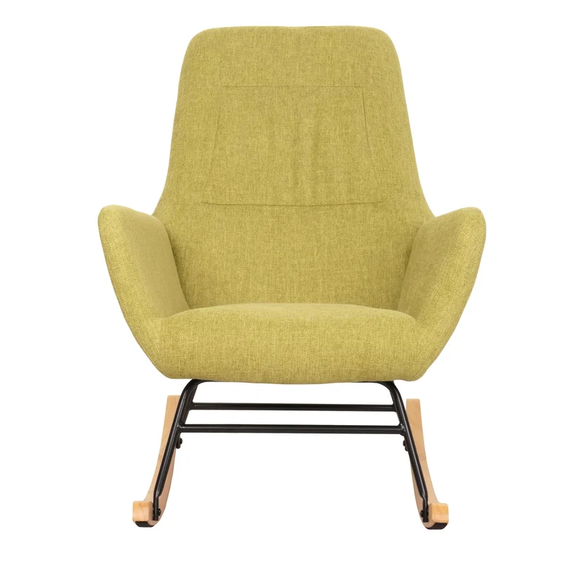 Fauteuil à bascule chaise de relaxation avec accoudoirs en bois métal et tissu vert 04_0006909