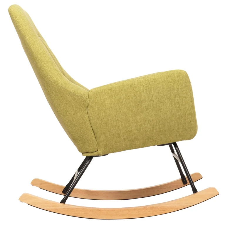 Fauteuil à bascule chaise de relaxation avec accoudoirs en bois métal et tissu vert 04_0006909