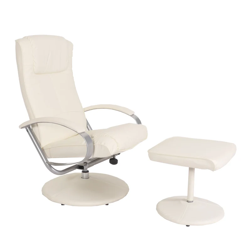 Fauteuil tv relaxation avec repose-pieds en PVC blanc crème 04_0006894