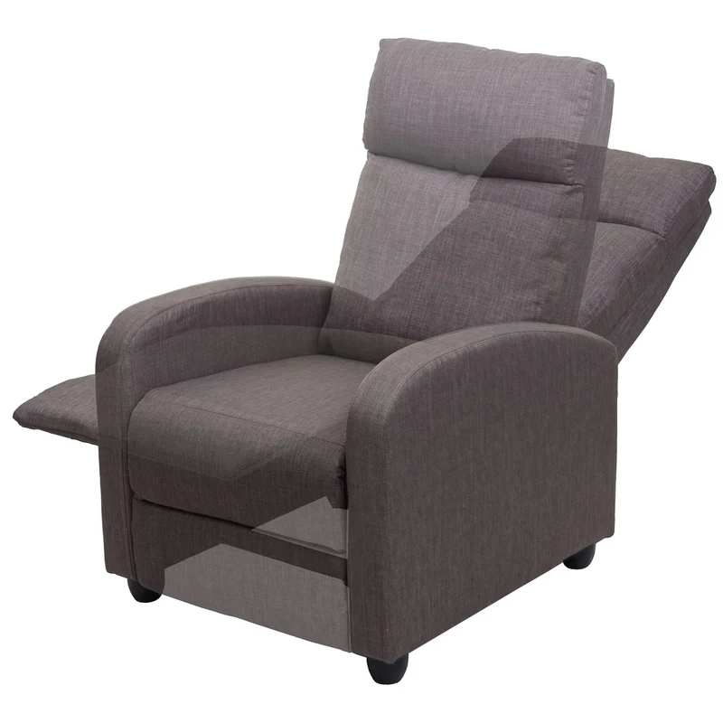 Fauteuil TV relaxation fonction inclinable réglage synchrone du dossier et du repose-pieds en tissu gris-marron 04_0006878