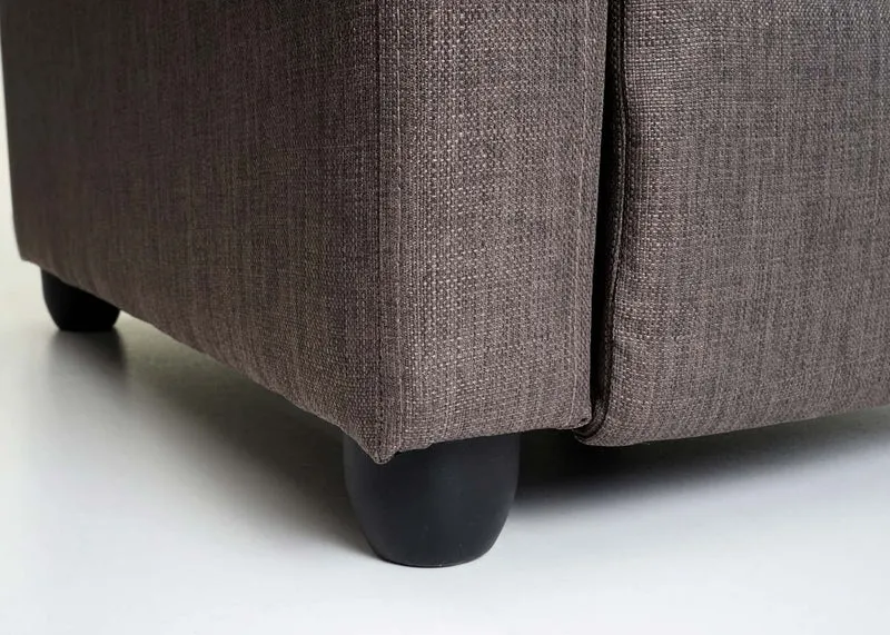 Fauteuil TV relaxation fonction inclinable réglage synchrone du dossier et du repose-pieds en tissu gris-marron 04_0006878