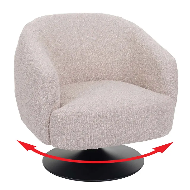 Fauteuil lounge cocktail siège pivotant siège extra large en tissu bouclé crème beige et métal 04_0006850