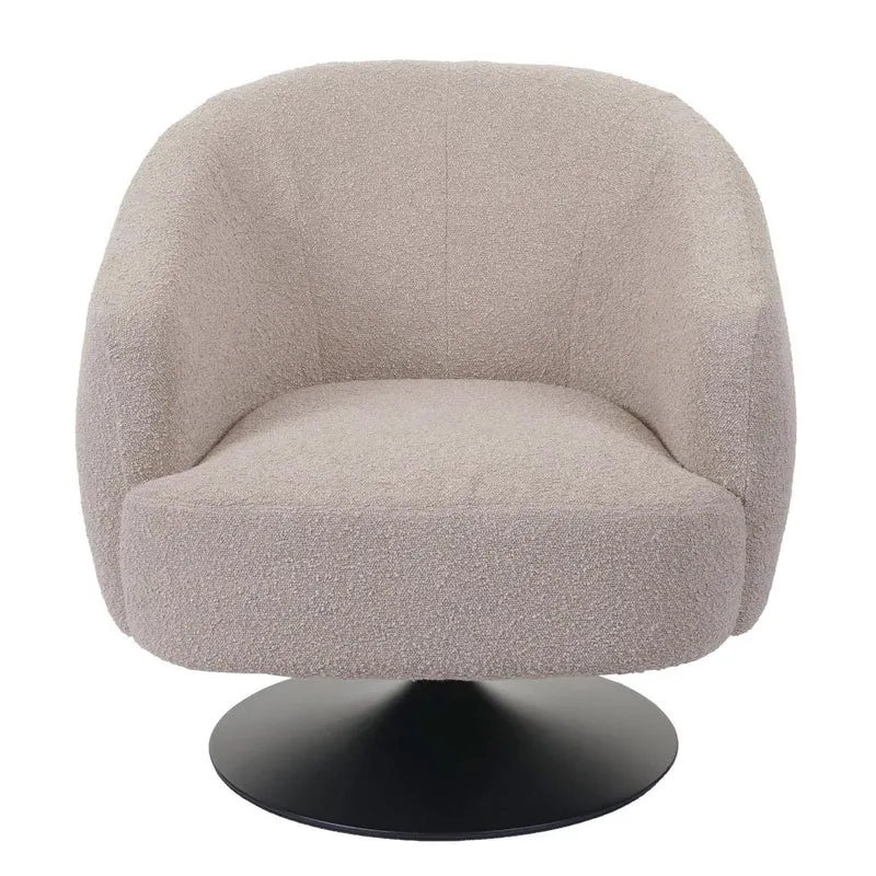 Fauteuil lounge cocktail siège pivotant siège extra large en tissu bouclé crème beige et métal 04_0006850